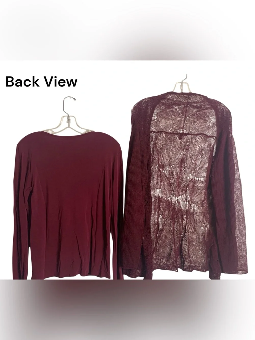 Eileen Fisher 2-Pc Twin Set Silk Top w/ Lace Cardigan Burgundy M/L